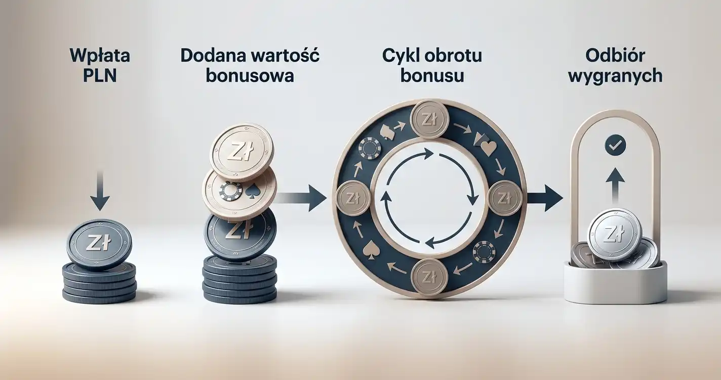 Schemat decyzji od depozytu do realizacji warunków bonusu Slotuna