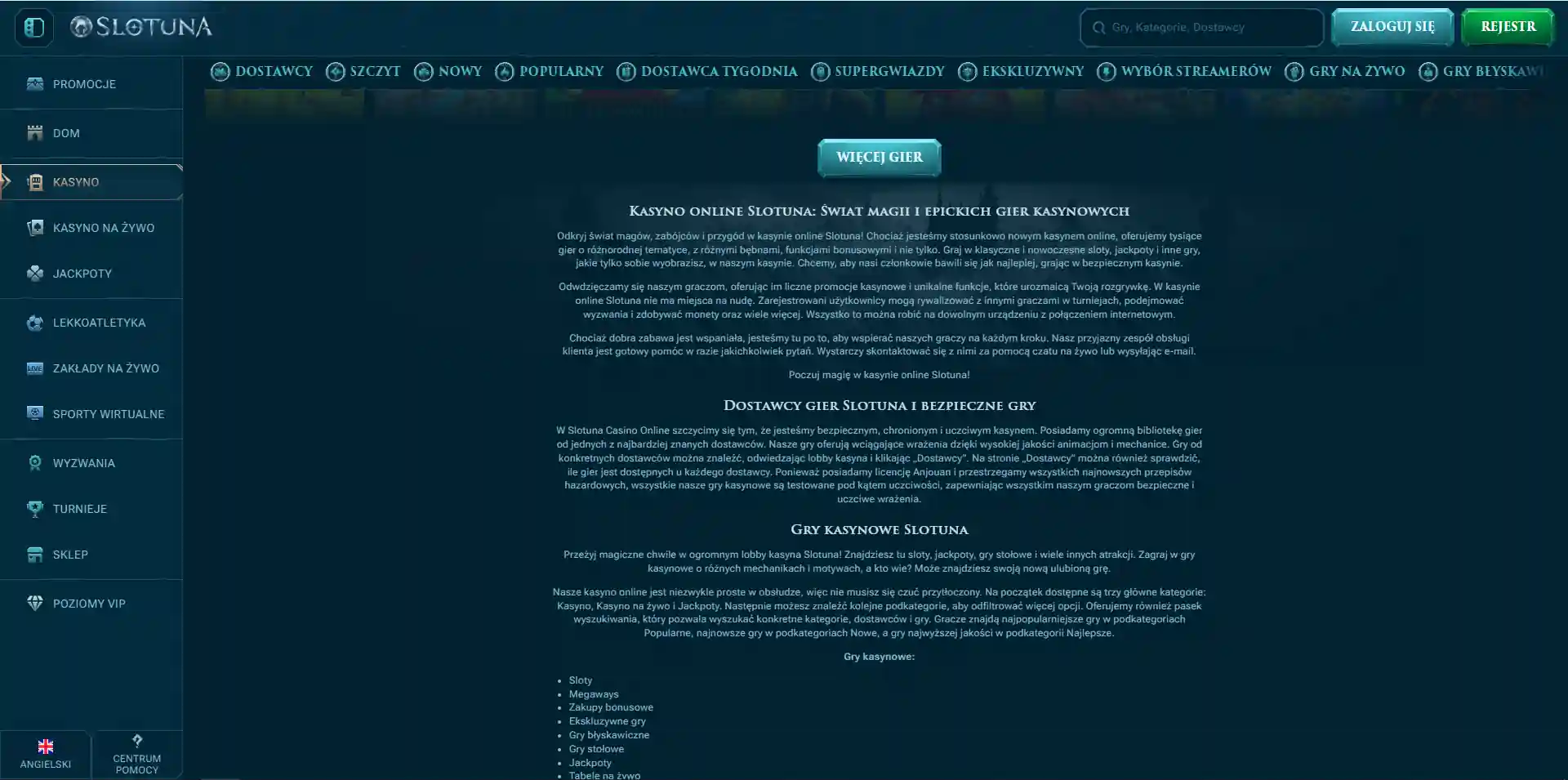 Oficjalna strona Slotuna z odniesieniem do licencji Anjouan